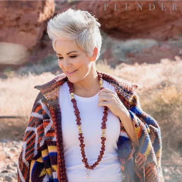 Plunder Design Burgundy Wood & Gold Beads Necklace - NWOT - Picture 3 of 5